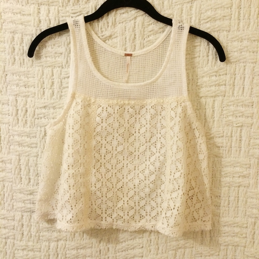 Free People Eyelet Mesh Crop Top Tank White Small